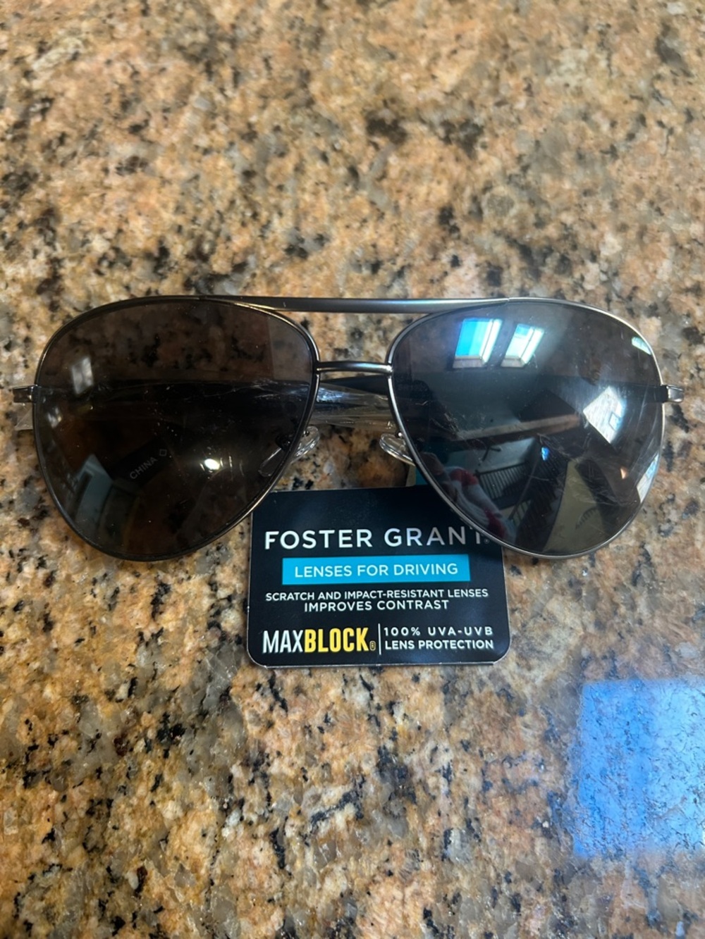Foster Grant Silver Aviator Sunglasses with Dark Lenses